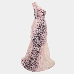 Monique Lhuillier Multicolor Floral Printed Silk One Shoulder Dress XL