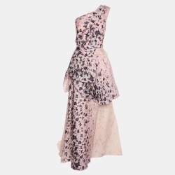 Monique Lhuillier Multicolor Floral Printed Silk One Shoulder Dress XL