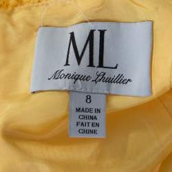 ML By Monique Lhuillier Yellow Floral Lace Scalloped Trim Detail V-Neck Dress M