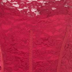 ML by Monique Lhuillier Pink Floral Lace Scalloped Trim Cut Out Back Detail Dress M