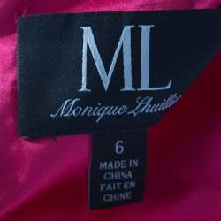 ML by Monique Lhuillier Pink Floral Lace Scalloped Trim Cut Out Back Detail Dress M