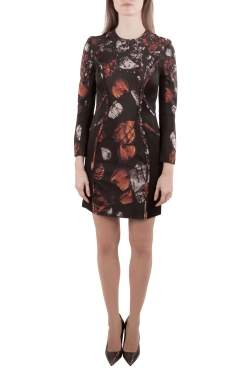 Monique Lhuillier Black Abstract Print Silk Blend Long Sleeve Sheath Dress S