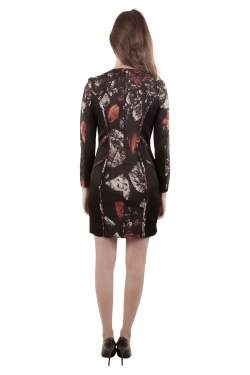Monique Lhuillier Black Abstract Print Silk Blend Long Sleeve Sheath Dress S