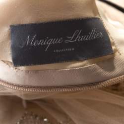 Monique Lhuillier Beige Tulle Sequin Embellished Evening Dress M 