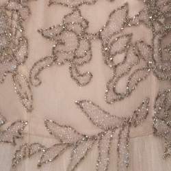 Monique Lhuillier Beige Tulle Sequin Embellished Evening Dress M 