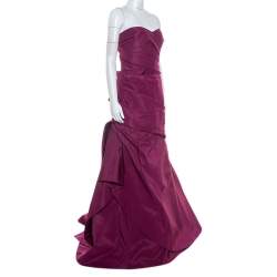 Monique Lhuillier Garnet Purple Silk Tufted Skirt Strapless Gown XL 