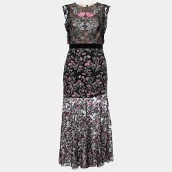 ML By Monique Lhuillier Black Floral Lace Sleeveless Gown L