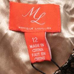 ML By Monique Lhuillier Black Floral Lace Sleeveless Gown L