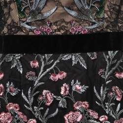 ML By Monique Lhuillier Black Floral Lace Sleeveless Gown L