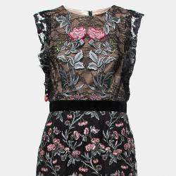 ML By Monique Lhuillier Black Floral Lace Sleeveless Gown L