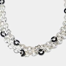 مملوكة مسبقًا Montblanc Signet Star Sterling Silver Onyx Link Chain Necklace