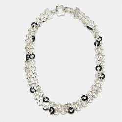 مملوكة مسبقًا Montblanc Signet Star Sterling Silver Onyx Link Chain Necklace