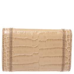 Pre Owned Montblanc Beige Croc Embossed Leather Key Holder