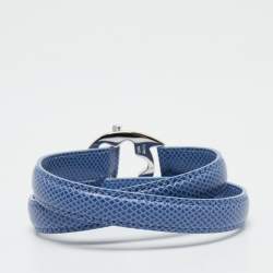 Pre Owned Montblanc Hold Me Tight Blue Leather Silver Bracelet
