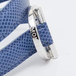 Pre Owned Montblanc Hold Me Tight Blue Leather Sterling Silver Bracelet