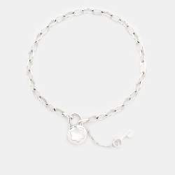 Pre Owned Montblanc Lock Key Mother of Pearl Sterling Silver Chain Link Bracelet
