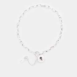 Pre Owned Montblanc Lock Key Mother of Pearl Sterling Silver Chain Link Bracelet