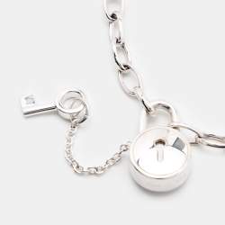 Pre Owned Montblanc Lock Key Mother of Pearl Sterling Silver Chain Link Bracelet