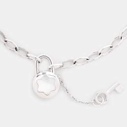 Pre Owned Montblanc Lock Key Mother of Pearl Sterling Silver Chain Link Bracelet