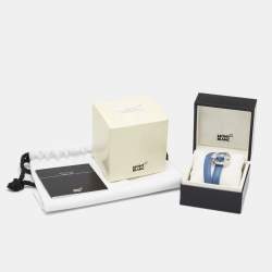 Pre Owned Montblanc Hold Me Tight Arctic Blue Leather Silver Bracelet