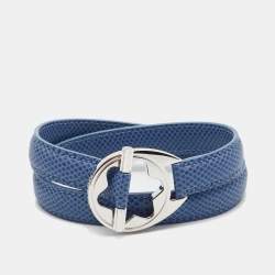 Pre Owned Montblanc Hold Me Tight Arctic Blue Leather Silver Bracelet