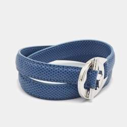 Pre Owned Montblanc Hold Me Tight Arctic Blue Leather Silver Bracelet