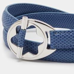 Pre Owned Montblanc Hold Me Tight Arctic Blue Leather Silver Bracelet