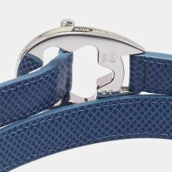 Pre Owned Montblanc Hold Me Tight Arctic Blue Leather Silver Bracelet