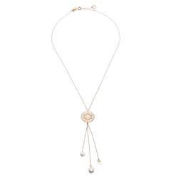 Montblanc Signet Mother of Pearl Diamond 18k Rose Gold Tassel Pendant Necklace