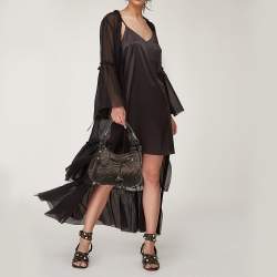 Pre Owned Montblanc Olive Green/Dark Brown Nylon Small Starisma Dalila Drawstring Bag