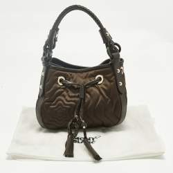 Pre Owned Montblanc Olive Green/Dark Brown Nylon Small Starisma Dalila Drawstring Bag