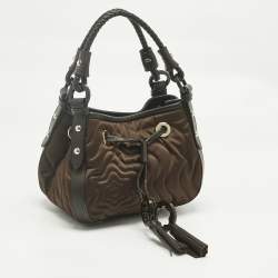 Pre Owned Montblanc Olive Green/Dark Brown Nylon Small Starisma Dalila Drawstring Bag