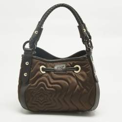 Pre Owned Montblanc Olive Green/Dark Brown Nylon Small Starisma Dalila Drawstring Bag