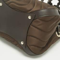 Pre Owned Montblanc Olive Green/Dark Brown Nylon Small Starisma Dalila Drawstring Bag