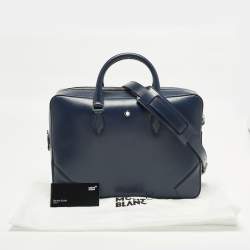 مملوكة مسبقًا Montblanc Meisterstuck Medium Navy Blue Leather Briefcase