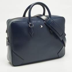 مملوكة مسبقًا Montblanc Meisterstuck Medium Navy Blue Leather Briefcase