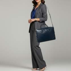 مملوكة مسبقًا Montblanc Meisterstuck Medium Navy Blue Leather Briefcase