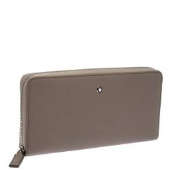 Pre Owned Montblanc Beige Leather Meisterstuck Zip Around Wallet