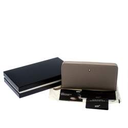 Pre Owned Montblanc Beige Leather Meisterstuck Zip Around Wallet