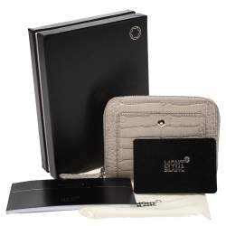 Montblanc Beige Croc Embossed Leather Zip Around Coin Purse
