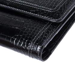 Pre Owned Montblanc Black Croc Embossed Leather Trifold Wallet