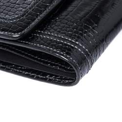 Pre Owned Montblanc Black Croc Embossed Leather Trifold Wallet