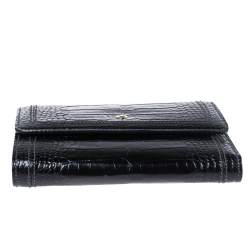 Pre Owned Montblanc Black Croc Embossed Leather Trifold Wallet