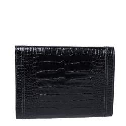 Pre Owned Montblanc Black Croc Embossed Leather Trifold Wallet