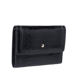 Pre Owned Montblanc Black Croc Embossed Leather Trifold Wallet