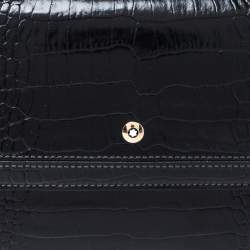 Pre Owned Montblanc Black Croc Embossed Leather Trifold Wallet