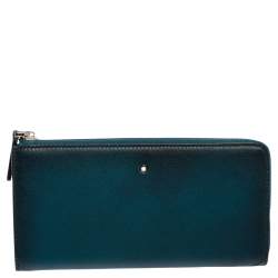 Montblanc Ombre Teal Blue Leather Meisterstuck Zip Around Wallet