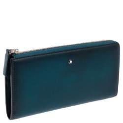 Montblanc Ombre Teal Blue Leather Meisterstuck Zip Around Wallet