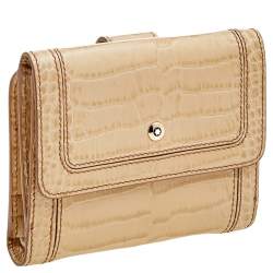 Montblanc Beige Croc Embossed Leather Compact Wallet