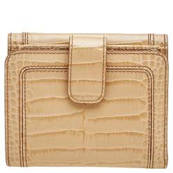 Montblanc Beige Croc Embossed Leather Compact Wallet